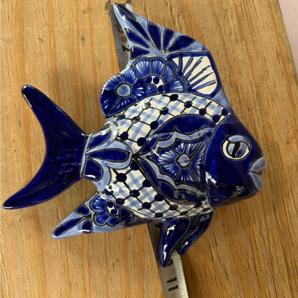 Blue Talavera Fish Wall Accent - Decorative Fish Sculpture